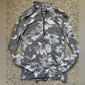 RBX Black & White Floral Dot Quarter-Zip Top